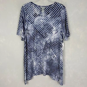 Catherines size 0X 14/16W short sleeve t-shirt tunic jersey knit blue stipe NEW - Picture 1 of 10