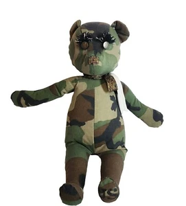Camo Teddy Bear Button Eyes Military Army Uniform Plush 50% Donated To Charity - Picture 1 of 11