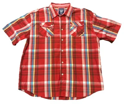 Akademiks Shirt Mens 6XL Red Blue Yellow Plaid Short Sleeve - Image 1 of 4