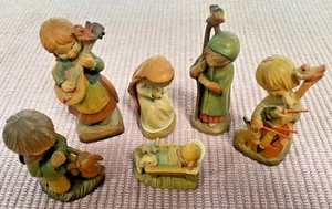 Vtg Anri Italy 3" wood carved NATIVITY HOLY FAMILY(3) - plus 3 children w/nature - Picture 1 of 14