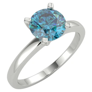 0.84 Ct Round Cut I1/Blue Solitaire Diamond Engagement Ring 14K White Gold - Picture 1 of 6