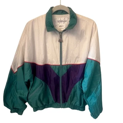 Vintage Wilson Jacket Mens Large Windbreaker 90s Colorblock Full Zip Retro - Image 1 of 4