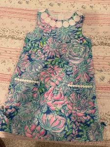 Lilly Pulitzer Dress Girl 8 Little Lily Classic Shift Seashell Blue Summer Lined - Picture 1 of 3