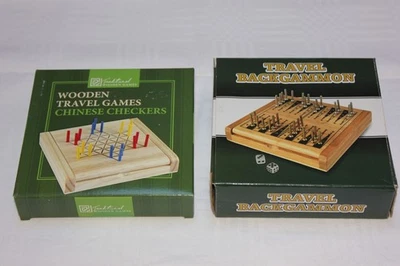 2 Boxed Wooden Travel Games Brand New Sealed Backgammon Used Chinese Checkers - Image 1 of 4