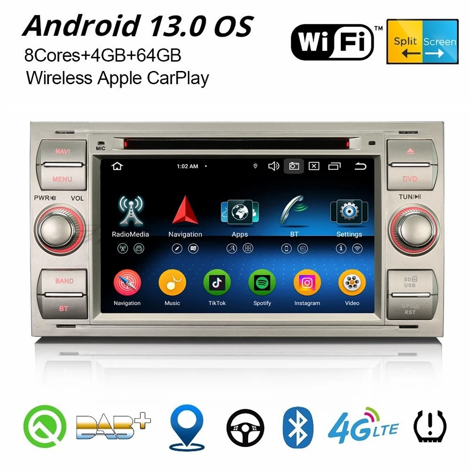 Android 14 DAB+ Autoradio Navi 4G Ford Focus S/C-Max Transit Connect Kuga Fiesta - Bild 1 von 4