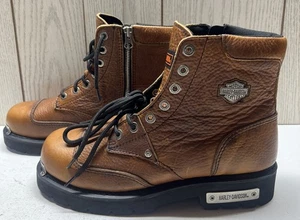 Botas de montar Harley Davidson de cuero marrón con cordones y cremallera lateral talla 9,5 - Imagen 1 de 9