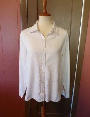 Женская БЕЛАЯ рубашка ORVIS на пуговицах с длинным рукавом из льняной смеси: СРЕДНЯЯ - Изображение 1 из 4