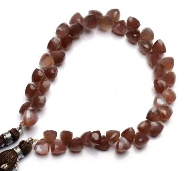 Natural Gem Brown Moonstone Beads for Jewelry Making 6.5mm 3D Trillion Shape 8" - Image 1 of 4