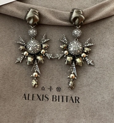 Pendientes de clip 100 % auténticos Alexis Bittar de cristal de copo de nieve, perlas de pirita Foto 1 de 4