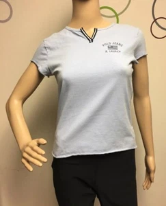 Ralph Lauren Polo Jeans Company Woman’s Blue RL Flag Logo Short Sleeves Sz M T S - Picture 1 of 6