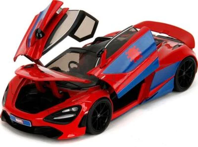 McLaren 720S Red and Blue with Black Top and Graphics and Spider-Man Diecast Car - Image 1 of 4