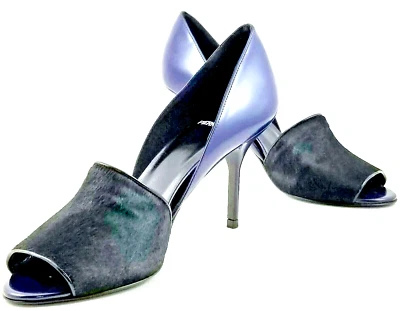 Pierre Hardy Purple Black 6.5 37 Fur Peep Toe d'Orsay Stilettos Posh Goth LBD - Image 1 of 4