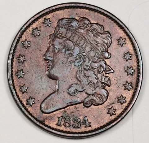 1834 Half Cent.   AU.  157983 Cover