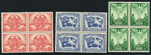 Australian 1946 Peace and Victory set of 3 in blocks of 4, Mint Never Hinged - Picture 1 of 1