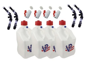 VP 4 Pack Patriotic Square 5 Gallon Fuel Jugs + Hose, Hose Bender, & Ball Valve - Bild 1 von 1
