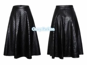 Ladies Black Mid-Long Pattern Faux Leather A-Line MIDI SKIRT Casual Formal Wear - Bild 1 von 5