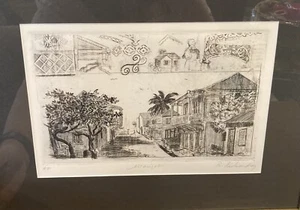New Orleans Stift Aquarell Zeichnung gerahmt Künstler signiert R Richardray ? - Bild 1 von 8