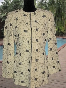 Oscar de la Renta Jacket Ivory In Silk/Linen w/Blk Embroidered Floral 4 S FR36   - Picture 1 of 8