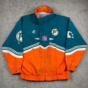 VTG 90s Authentic Pro Line Miami Dolphins Logo Athletic Puffer Jacket Size Large - Picture 1 of 12