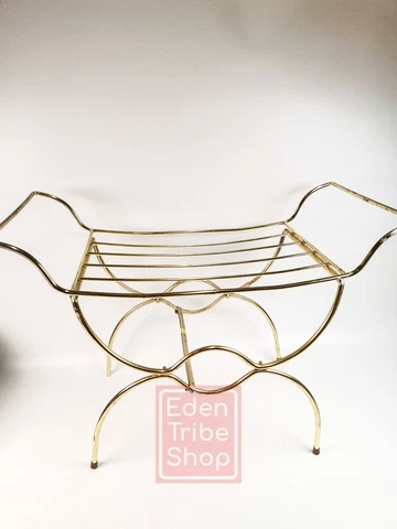 Vintage Art Deco Hollywood Regency Mid Century Metal Vanity Bench Chair Stool Cover