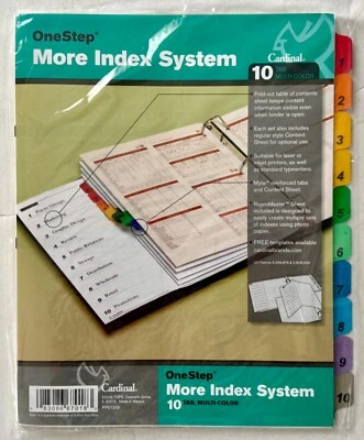 Cardinal One Step Index System 1-10 Numbered Tab Multi Color 24 Sets Lot (67018) - Image 1 of 4
