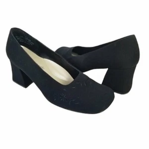 Fashion Bug Fabric Textile Upper Black Square Toe Chunky Heels Women's 7.5 - Picture 1 of 8