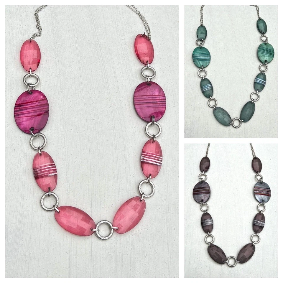 Halskette lange Kette Perlmuttkette Perlmutt Muschel ovale Anhänger Farbwahl  - Bild 1 von 1