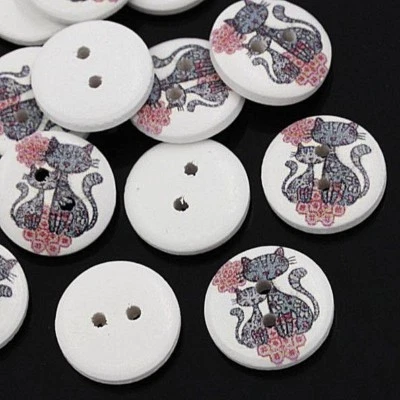 Упаковка из 19 черных кошек 2 отверстия белый деревянные кнопки 5/8» (15 мм) Craft (2450) - Изображение 1 из 3