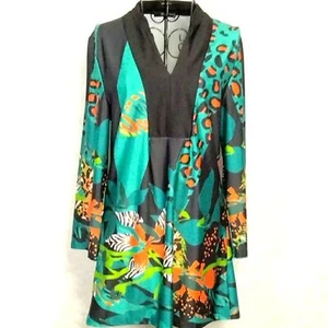 LILY Kleid Damen klein schwarz grün seidig Oversize Pullover Hippie Boho bunt - Bild 1 von 8