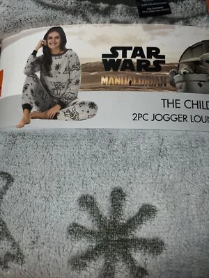 2PC Women 2X 18/20 22 Pajamas PJs Gray Green Baby Yoda Jogger Lounge Set Soft 👀 - Image 1 of 4