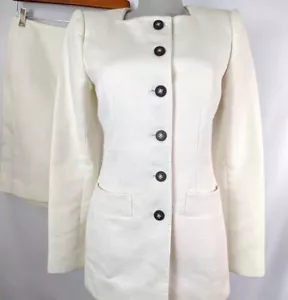Oscar De La Renta Falda Traje Blanco Tejido Gofre Mujer Talla S De Colección - Imagen 1 de 11