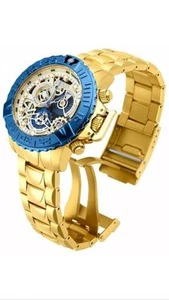 Chronographe InvictA 18237 SUBAQUA 500 M jaune OR SUISSE bleu squelette NEUF - Photo 1/2