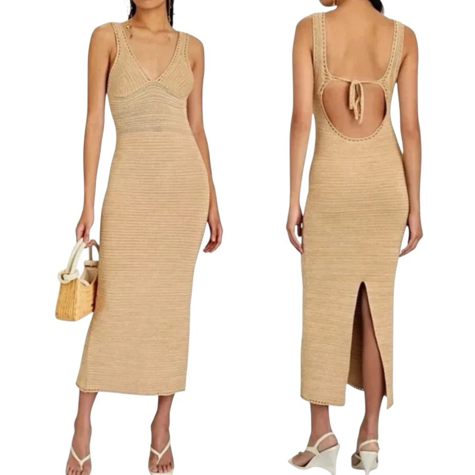 Maxi Vestido Torn by Ronny Kobo Para Mujer Beige Crochet Talla L Boho Chic Foto 1 de 4