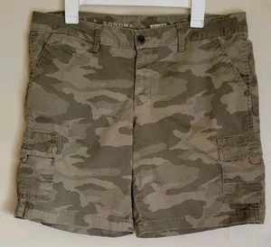 Sonoma Life Style Bermuda Shorts Womens Size 14 Camo Green Cargo Pockets Stretch - Picture 1 of 4