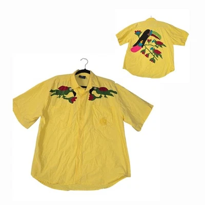 Vtg Ivan Hoe Mens XL Shirt Yellow Bird Toucan Tropical Vacation Resort Beach - Image 1 of 4