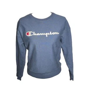 Champion 90s Vintage Logo Reverse Weave Blue Women's Crew Neck Sweatshirt Size M - Picture 1 of 4