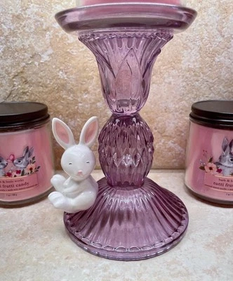 Pedestal de conejo vela mecha única de vidrio de lavanda facetado Bath & Body Works 💐NUEVO CON ETIQUETAS Foto 1 de 4