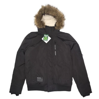 Hollister NWT Sherpa Lined Bomber Jacket Fur Trim Hood Cozy Men’s Size M Black - Image 1 of 4
