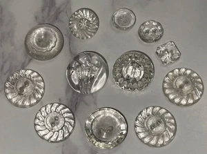 Vintage 12 Czech Clear Depression Crystal Glass Crafting Buttons 107-25 - Picture 1 of 15