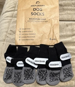 6 pack Non-Slip Dog Socks with Adjustable Straps Traction Control Paw Protector - Picture 1 of 3