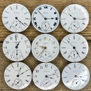 0er Elgin Taschenuhrwerke - Grade 198, 320 - 7 Jewels, ausgefallenes Zifferblatt - Bild 1 von 2