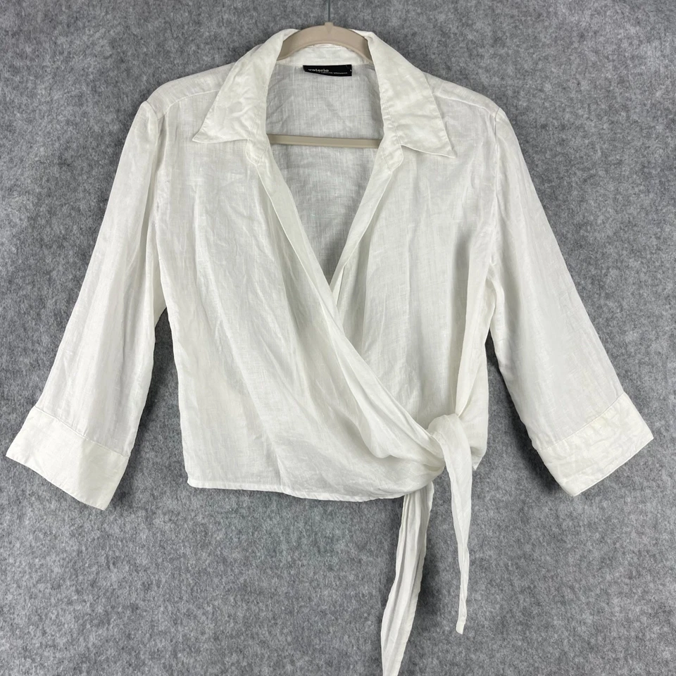 Винтажный Valerie от Valerie Stevens льняной надежном Топ женщин средний белый укороченный Coastal - Изображение 1 из 4