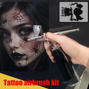 Halloween Tattoo Spritzpistole Set Kabellos Airbrush Set mit Kompressor für Friseur - Bild 1 von 12