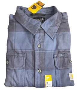 Camisa de franela de peso pesado Carhartt para hombre XL azul negro a cuadros calce suelto manga larga - Imagen 1 de 7