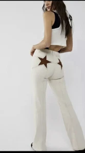 Free People Firecracker High Waist Flare Jeans Ivory Suede Star Size 27 - Picture 1 of 9