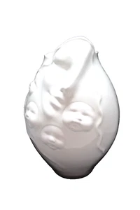 Blue Sky Pottery White on White Glazed Vase Mother & Children Faces Chip on Top - Picture 1 of 4