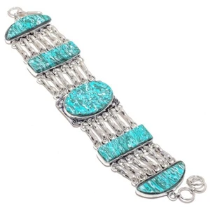 Mosaic Blue Turquoise Gemstone 925 Sterling Silver Bracelet 7-8" g296 - Picture 1 of 6