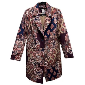 Chico's Drama Paisley Patched Print Blazer Trench Coat 1/8 - Picture 1 of 5