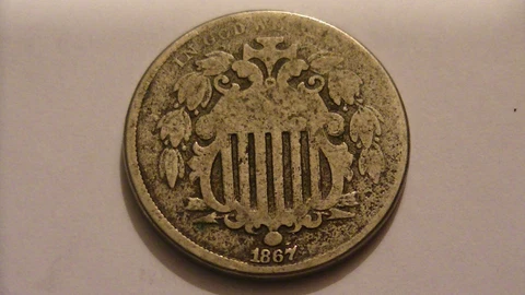 1867 SHIELD NICKEL 5 CENT ANTIQUE UNITED STATES COIN TYPE 2 NO RAYS Cover