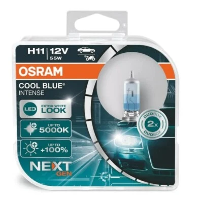 H11 OSRAM COOL BLUE INTENSE NEXT GEN Globes Bulbs 64211CBN-HCB (Twin Pack) 5000K - Image 1 of 2